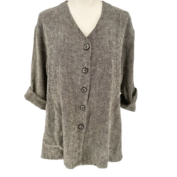 Stijfselkissie Shirt Jacket Womens XS Gray Textured Linen Drape Style Pockets - Picture 1 of 13
